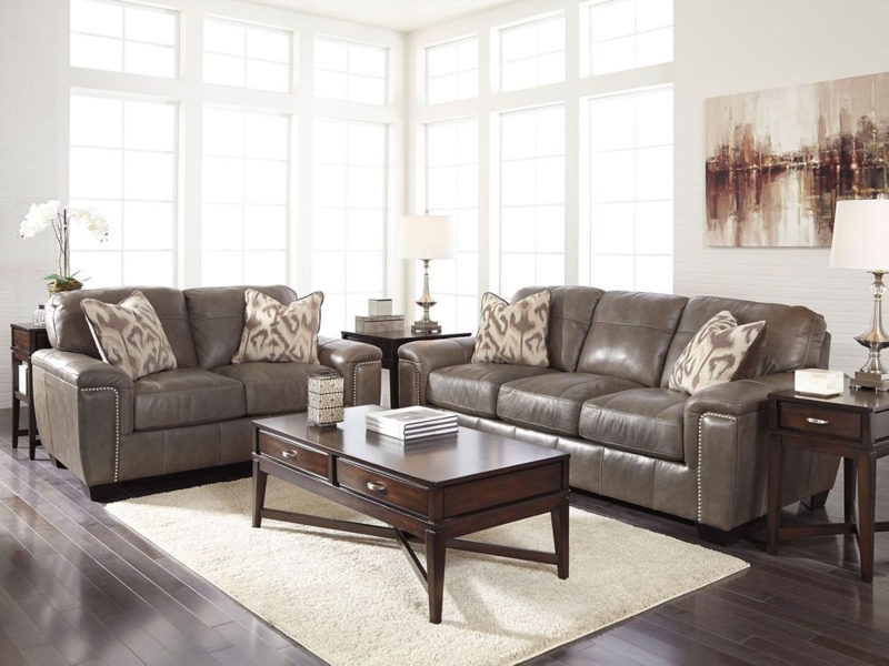 HERMAN - MODERN REAL TAUPE LEATHER SOFA COUCH LOVESEAT SET LIVING ROOM ...