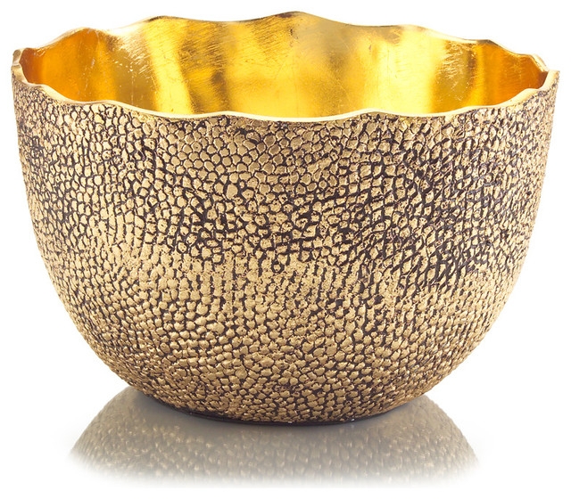 Hollywood Regency Hammered Antique Gold Decorative Bowl