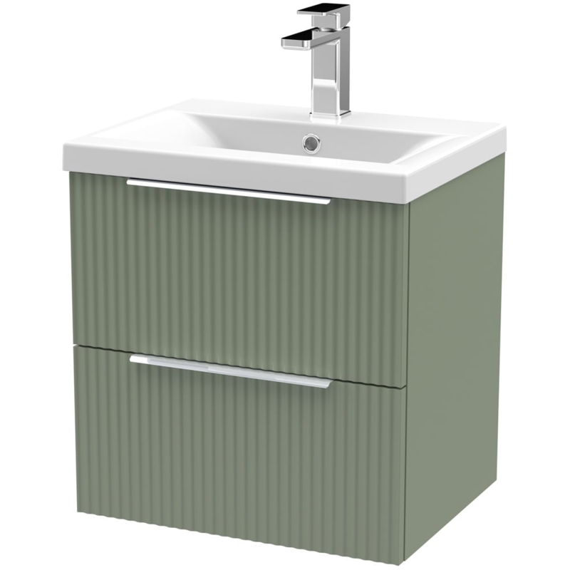 Hudson Reed Fluted Satin Green 500mm Wall Hung 2-Drawer Vanity Unit ...