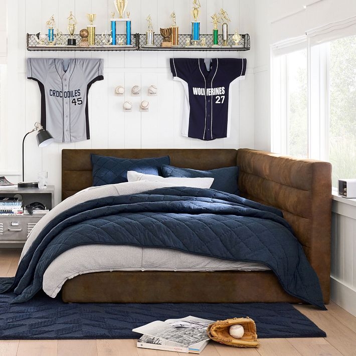 Hudson Upholstered Corner Bed with Sports Decor