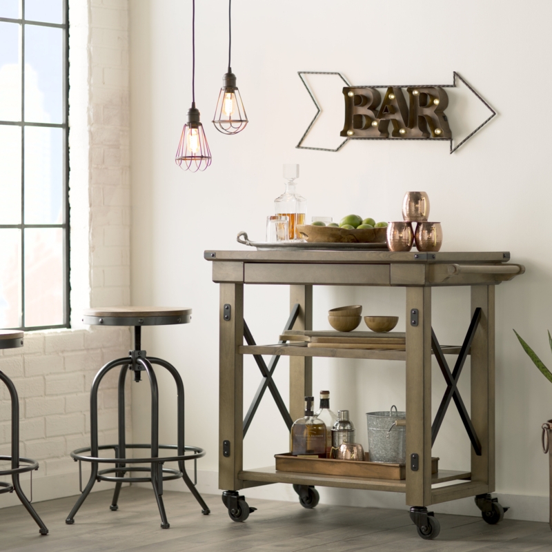 Industrial Adjustable Height Swivel Bar Stools and Cart