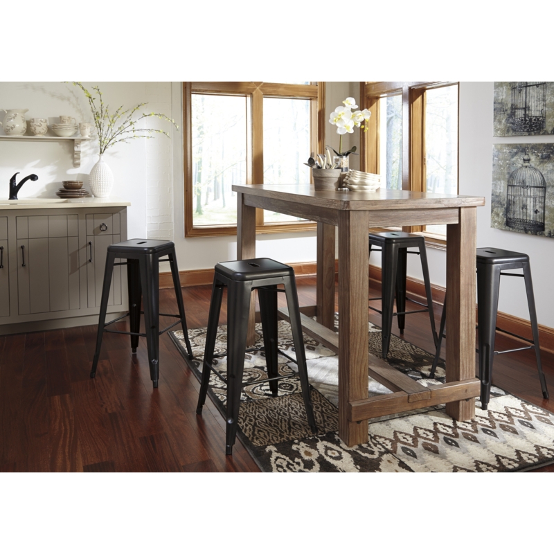 Industrial Metal Bar Stools with Wood Table Dining Area