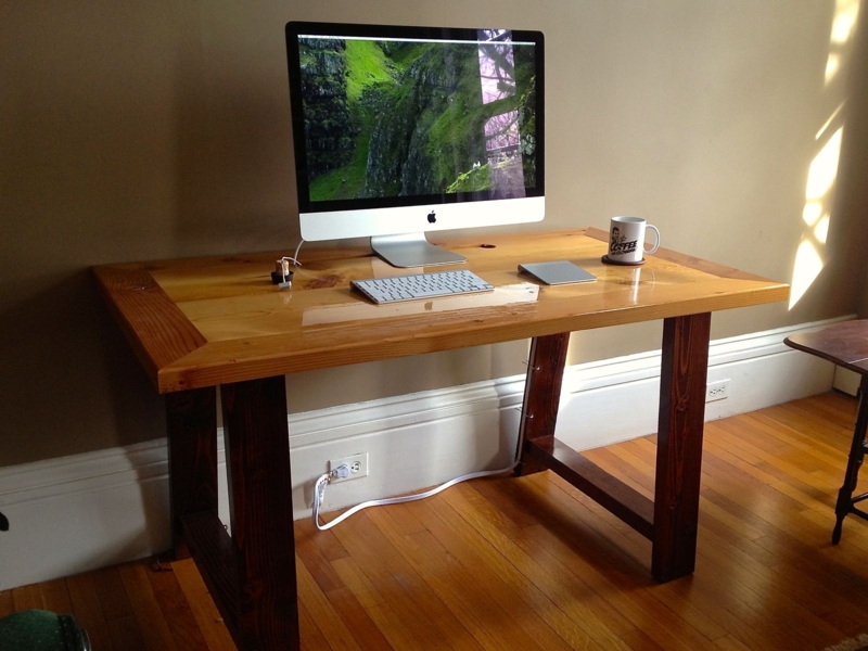 Industrial Style Reclaimed Wood Desk with Polished Finish