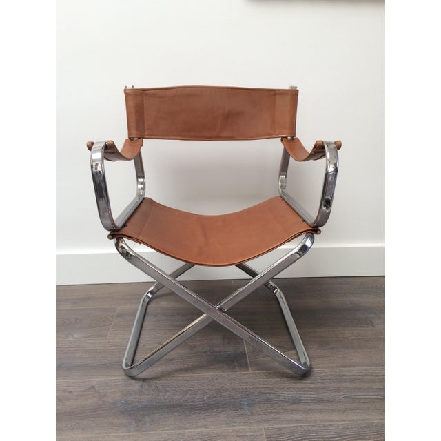 Italian Chrome and Leather Folding Chair by Arrben