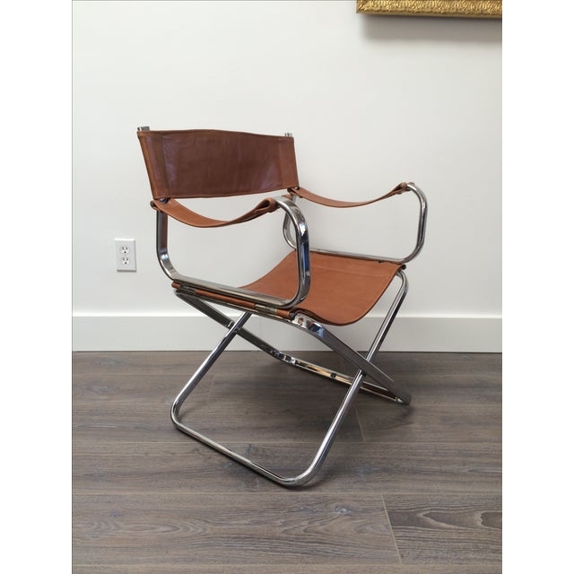 Italian Chrome and Leather Folding Chair by Arrben