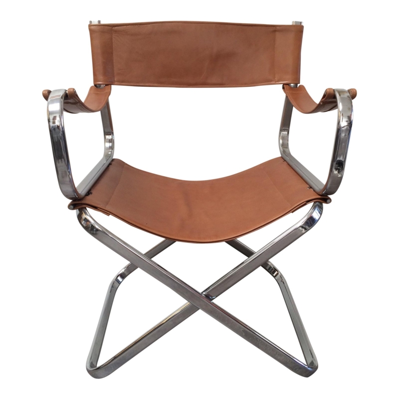 Italian Chrome and Leather Folding Chair by Arrben