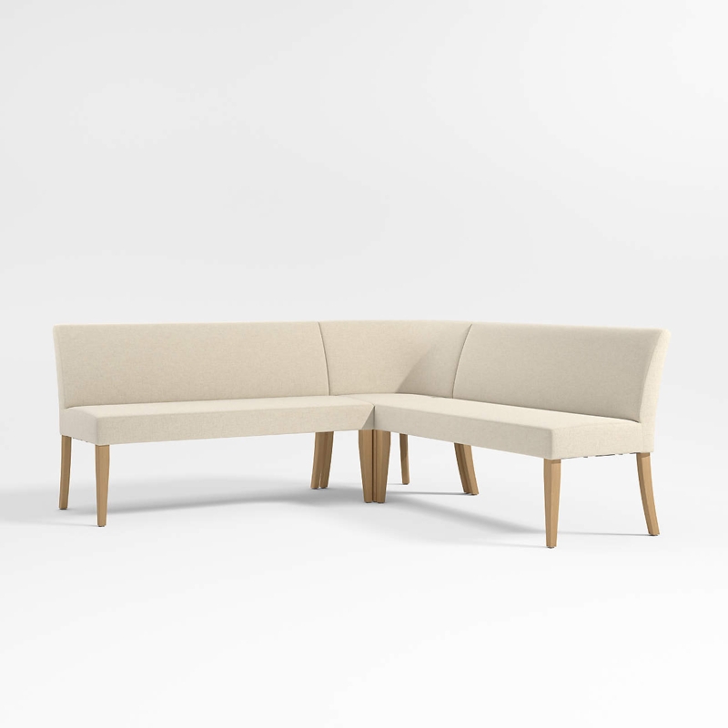 Ivory Double L-Shaped Dining Banquette with Wood Legs