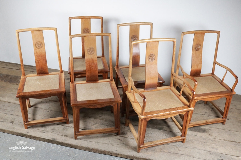 Japanese Style Wooden Dining Chairs Set of Six