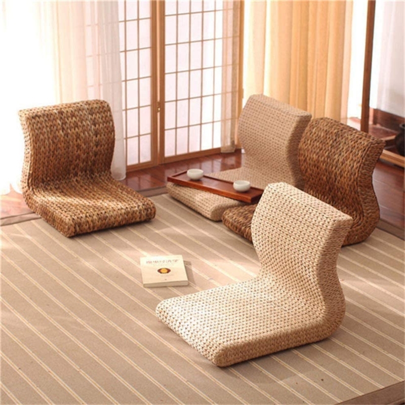 Japanese Woven Straw Floor Chairs for Minimalist Spaces