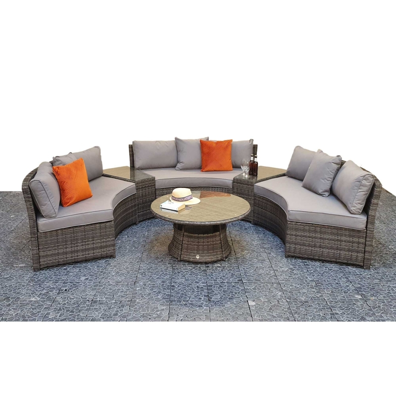 Juliet Grey Rattan Half Moon Sofa Set for Garden