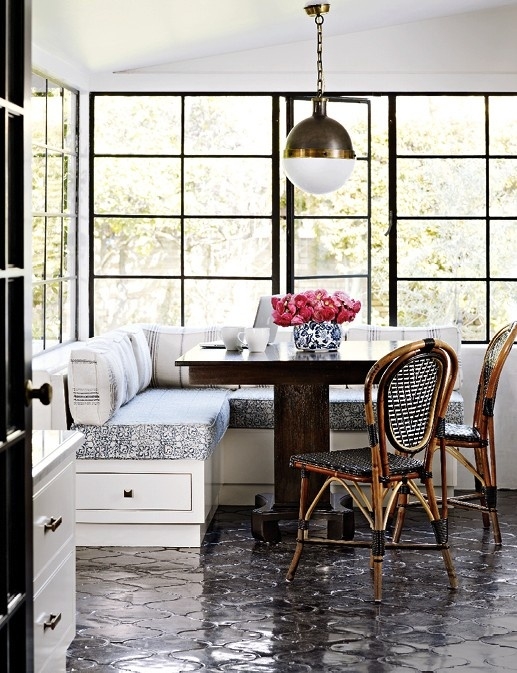 L-Shape Banquette Dining via House Beautiful | Home, Modern dining room