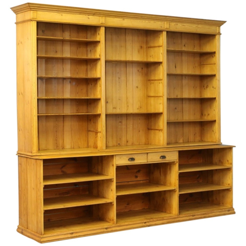 Large Antique Pine Bookcase Wall Unit Denmark 1880