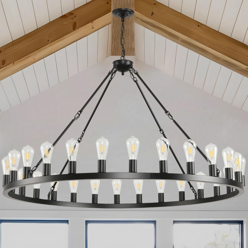 Large Black Wagon Wheel Farmhouse Chandelier