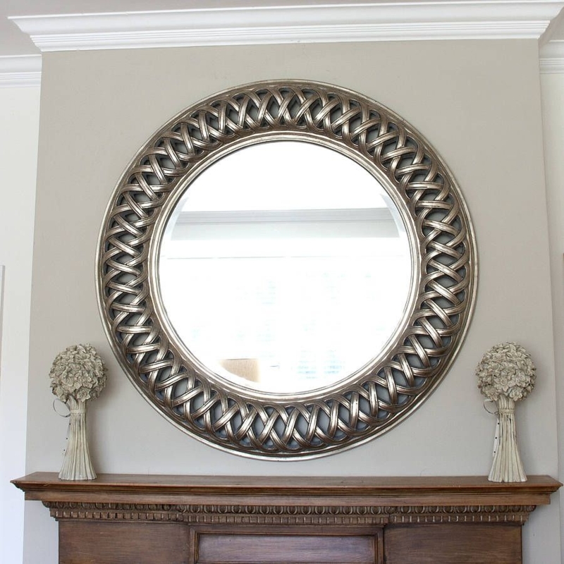 Large Decorative Round Mirror with Intricate Frame