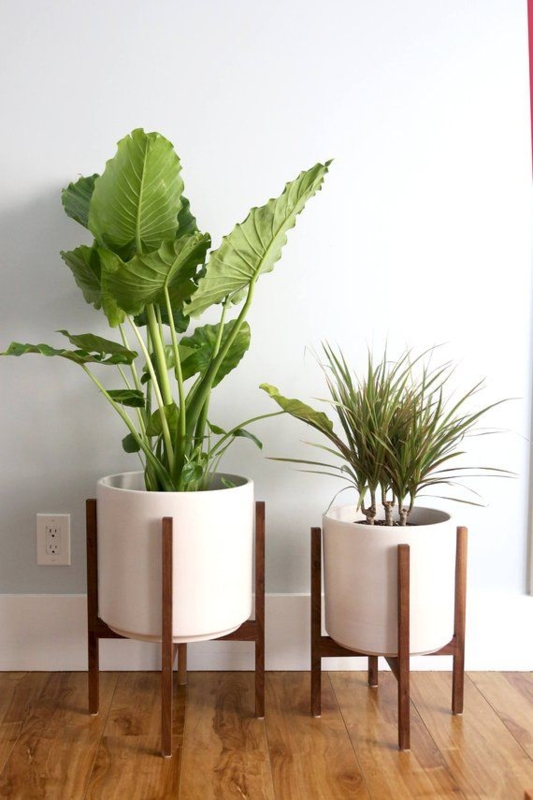Large Mid century Modern Cylinder Planter and solid Wood | Mid century ...