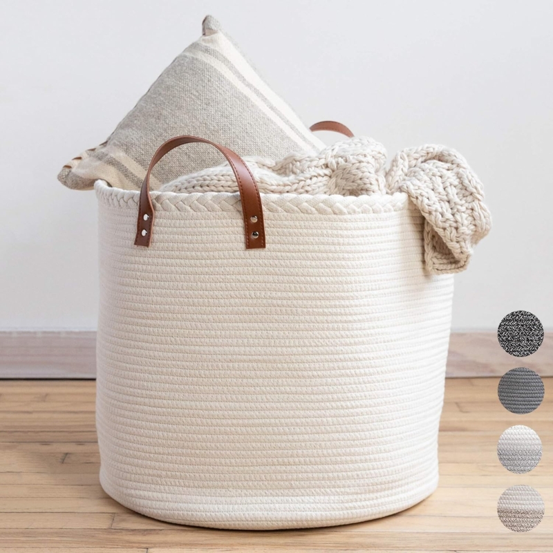 Large Premium Cotton Rope Storage Basket with Handles