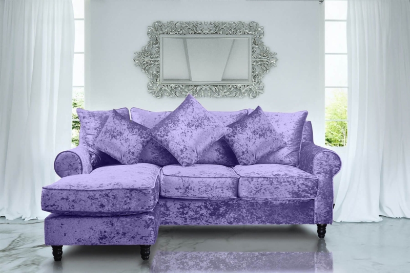 Lavender Crushed Velvet Sectional Sofa with Pillows