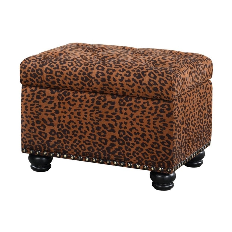 Leopard Print Storage Ottoman with Studded Base