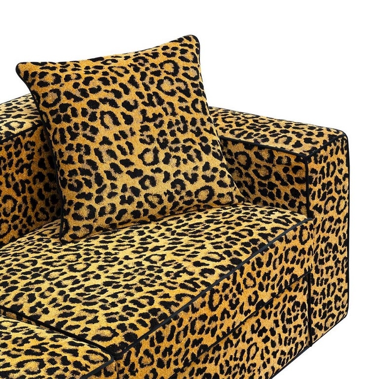 Leopard Print Two-Seat Sofa with Cushion
