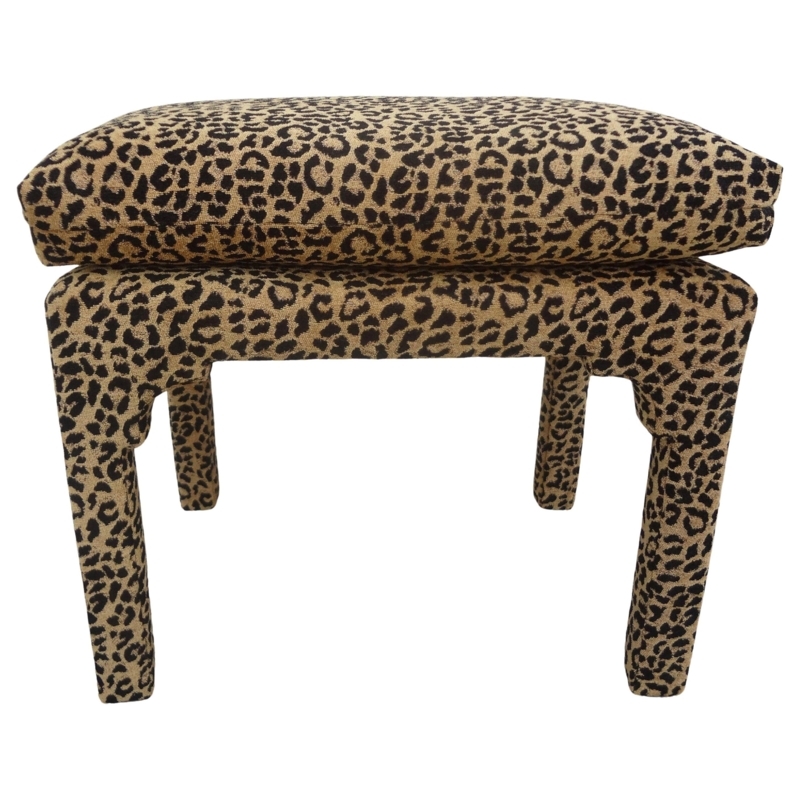 Leopard Print Upholstered Ottoman with Bold Pattern