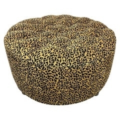 Leopard Print Upholstered Round Ottoman Accent