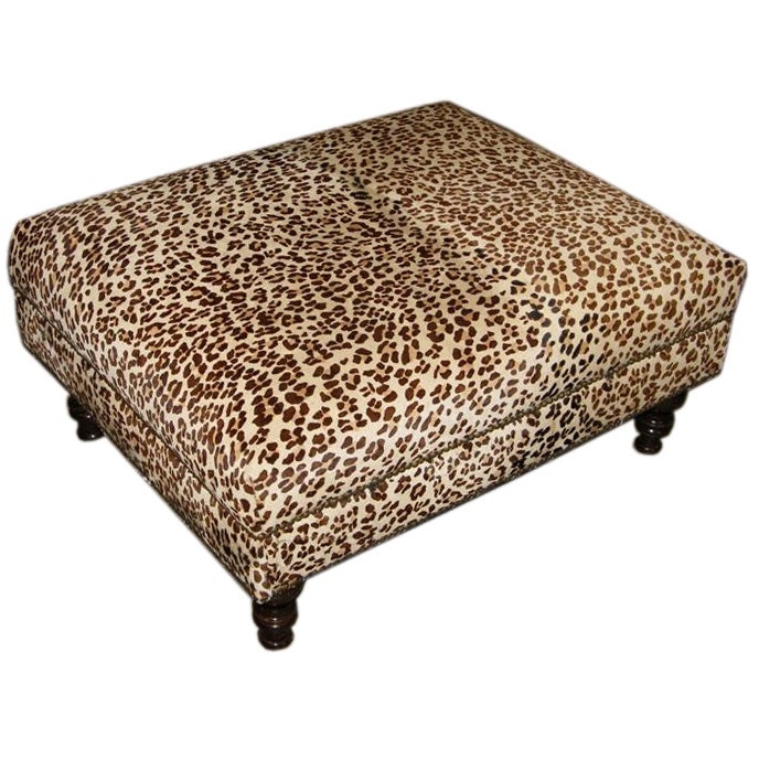 Leopard Print Upholstered Square Ottoman