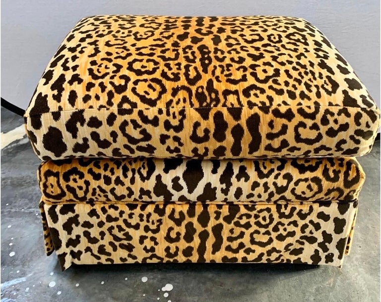 Leopard Print Velvet Upholstered Ottoman Accent Piece