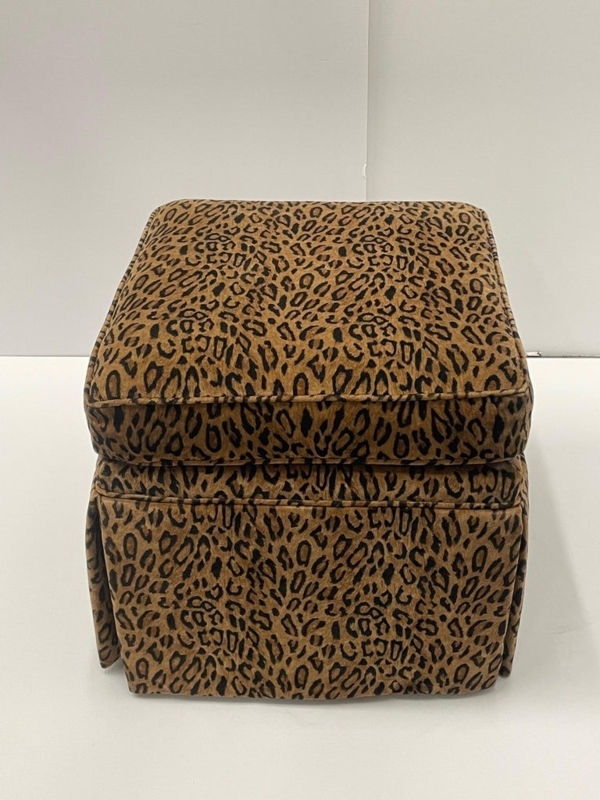 Leopard Print Velvet Upholstered Ottoman