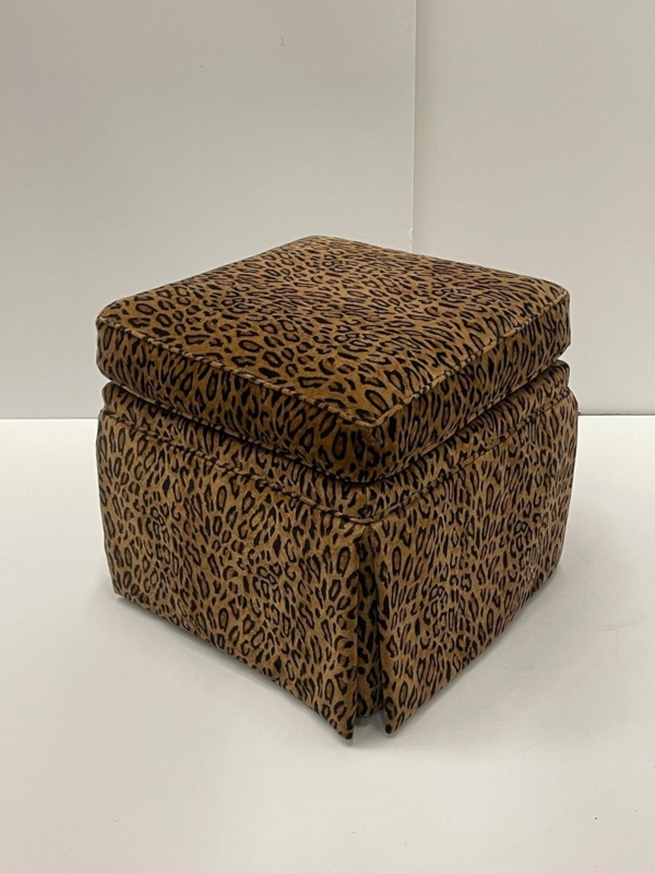 Leopard Print Velvet Upholstered Square Ottoman