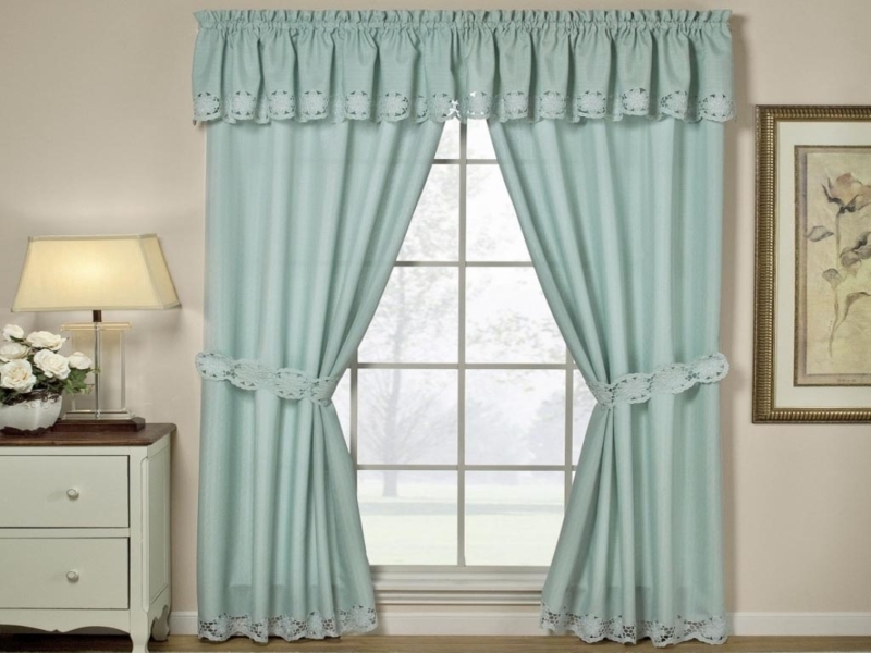 Light Blue Country Curtains with Lace Valances