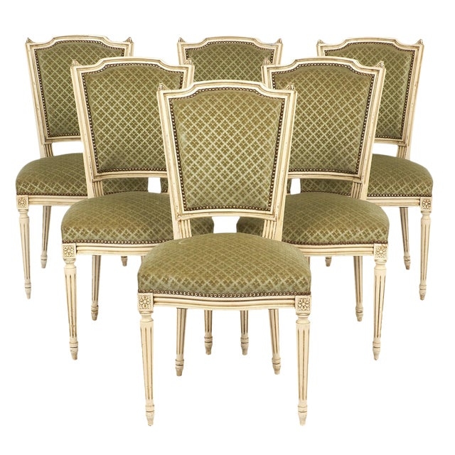Louis XVI Style Sage Green French Dining Chairs