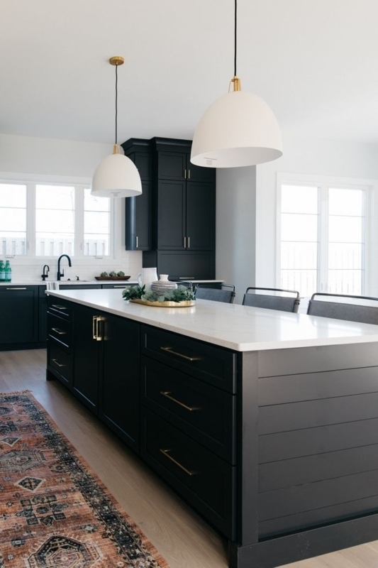 Love the black island with shiplap along the back & sides Kitchen Room ...