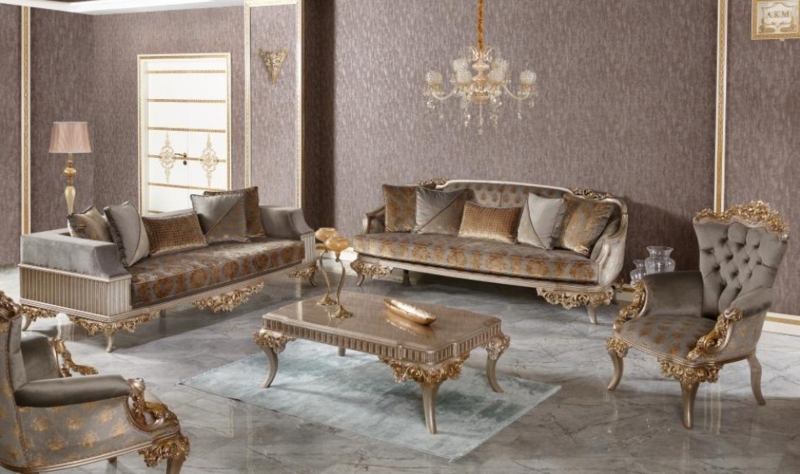 Luxurious Alesta Turkish Sofa Set with Gold Accents