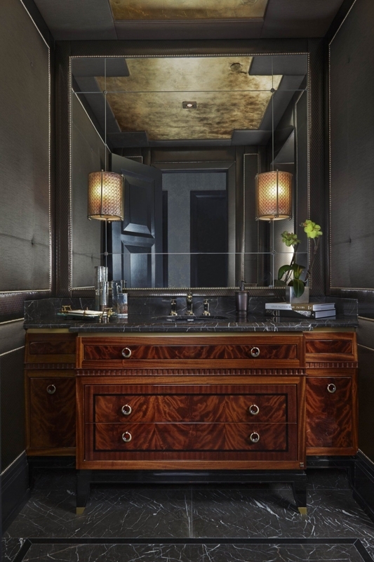 Luxurious Art Deco Bathroom Vanity with Dark Marble