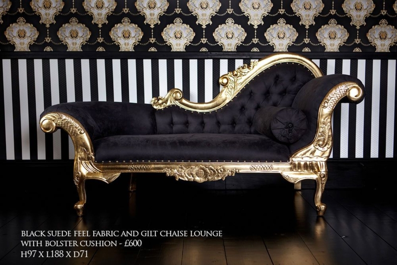 Luxurious Black and Gold Gilt Chaise Lounge