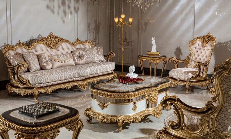 Luxurious Classic Turkish Sofa Set with Gold Accents