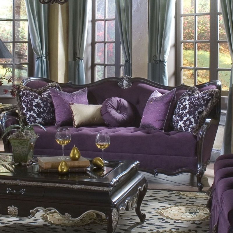 Luxurious Purple Sofa in Classic Elegant Living Room