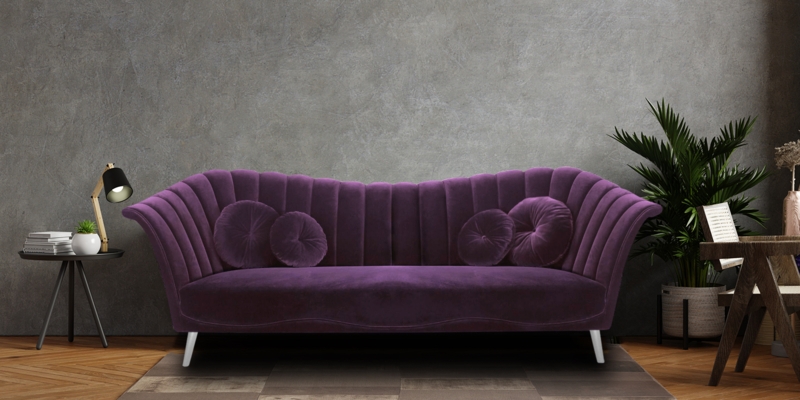 Luxurious Purple Velvet Sofa with Modern Accents