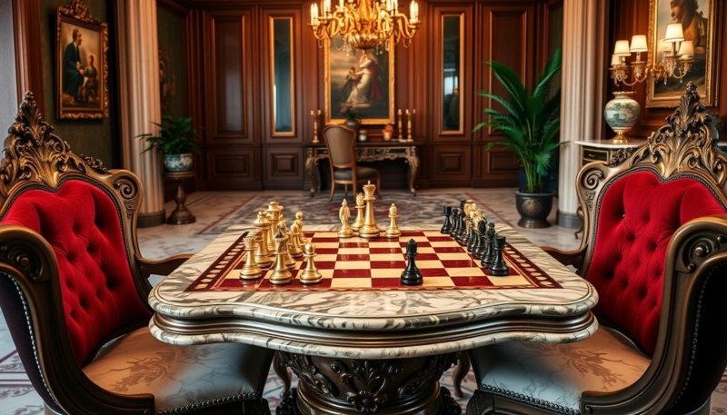 Luxurious Vintage Chess Table and Chairs Set
