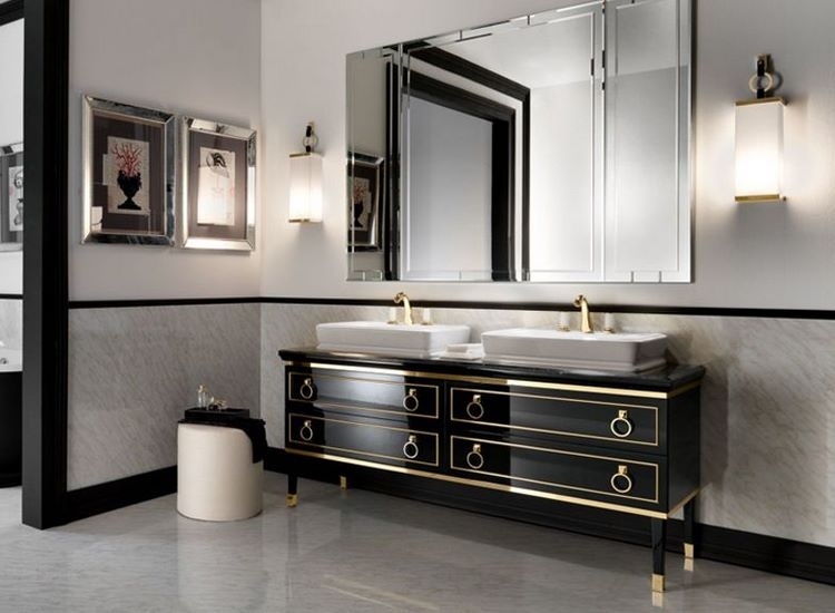 Luxury Art Deco Bathroom Cabinets with Dual Sinks