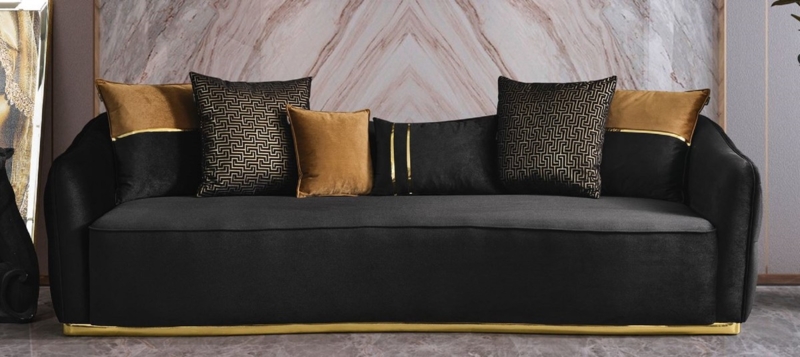 Luxury Black and Gold Modern Sofa with Decorative Pillows
