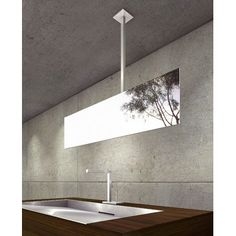 "M" is a suspended mirror that uses the ceiling as its only fixing ...