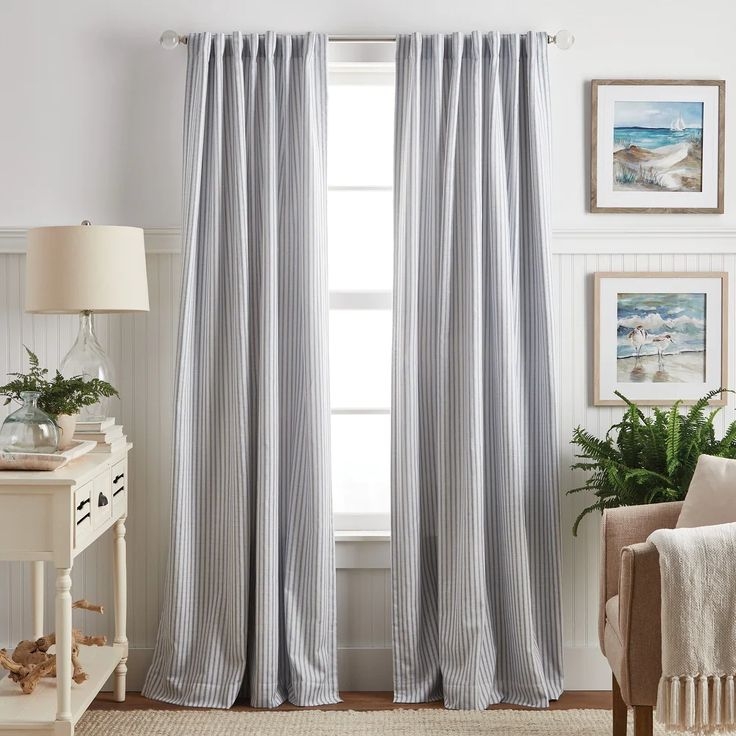Martha Stewart Ticking Stripe Grey Back Tab Curtains