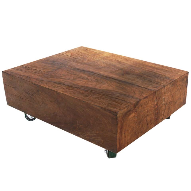 Massive Solid Teak Wood Block Coffee Table