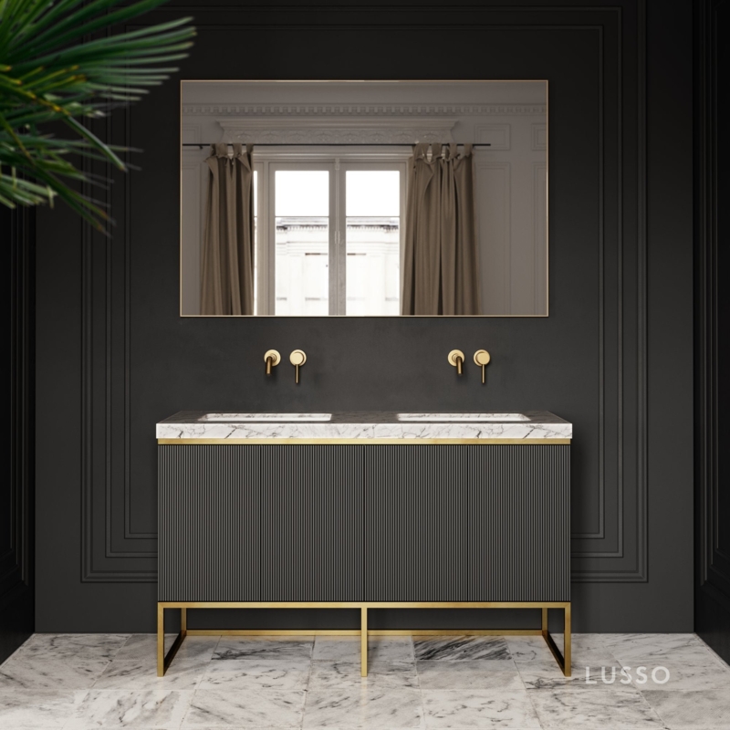 Matte Black Fluted Vanity Unit with Marble Top