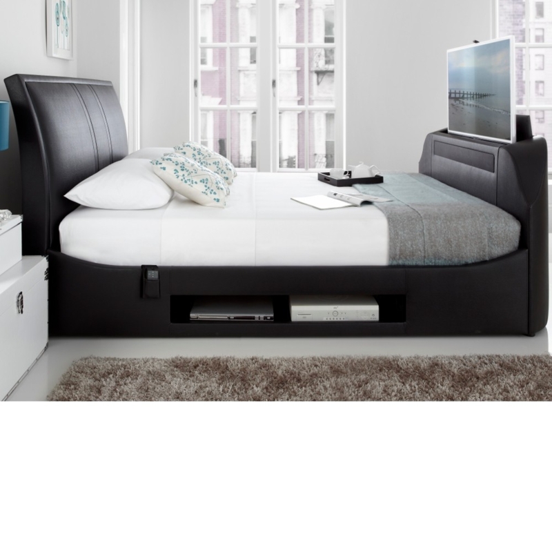 Maximus Black Leather King Size TV Bed Frame