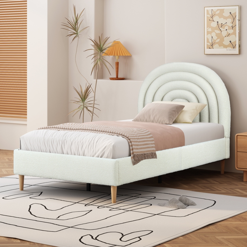 Mercer41 Halis Upholstered Scalloped Bed in Soft White