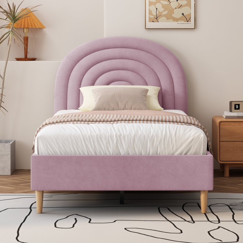 Mercer41 Halis Upholstered Scalloped Pink Bed
