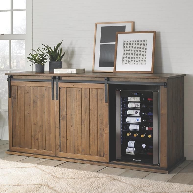 Mesa Sliding Barn Door Credenza With 2 Wine Refrigerators  Wine Cellar ...