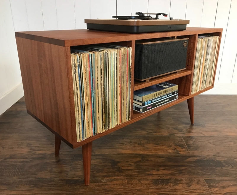 Mid Century Mahogany Turntable Cabinet with Storage